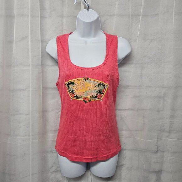 Ron Jon Surf Shop Bubble Gum Pink Ribbed Tank Top Beach Tropical Tikki M - Picture 1 of 9